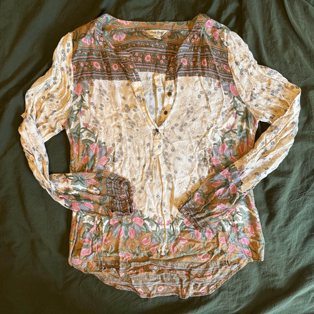 Lucky Brand Cream Long Sleeve Buttoned Blouse
